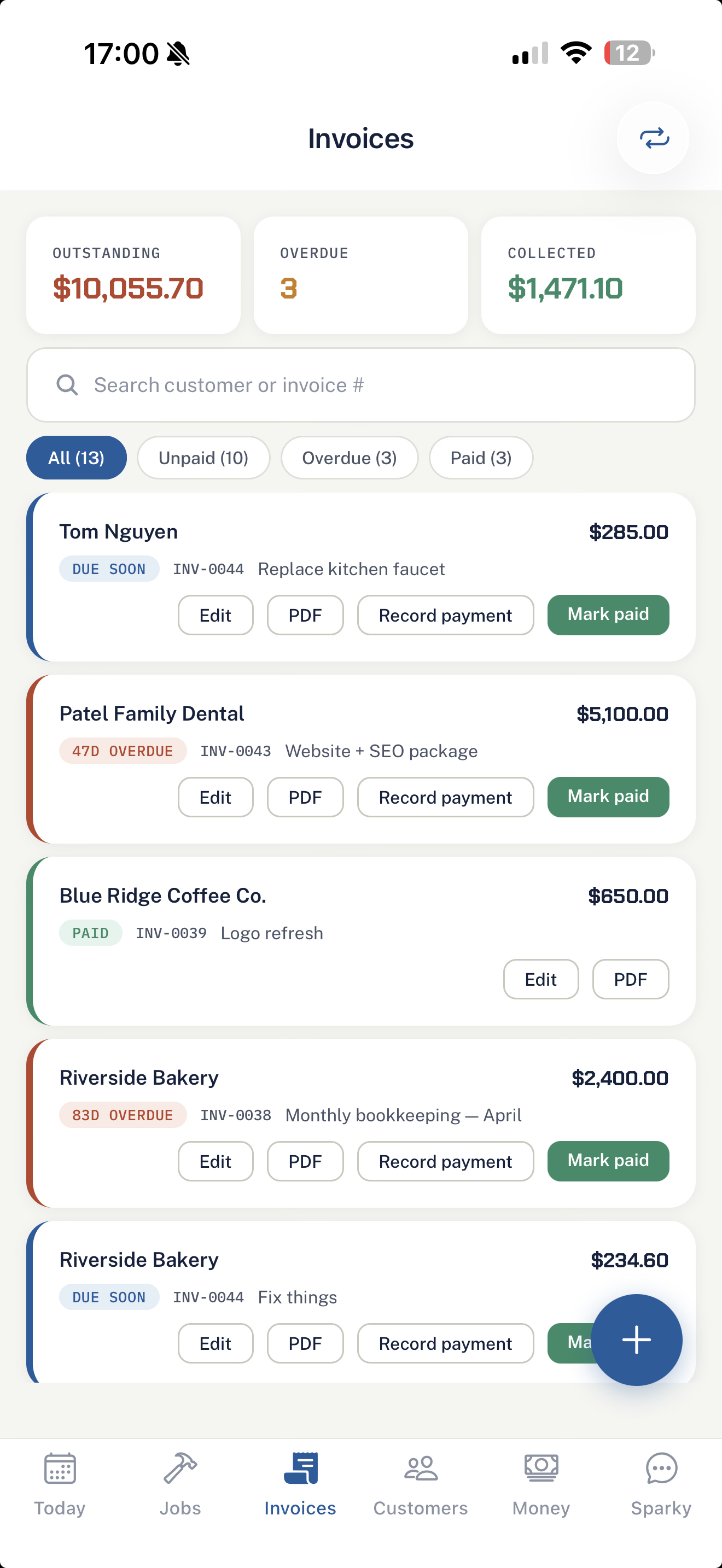 TradeReady invoice with a card payment link